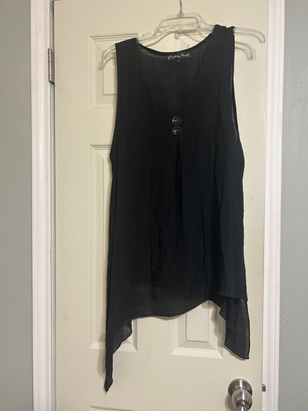 2/$25, 3/$30 Pretty Angel black asymmetrical sleeveless top